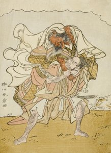 Wojownik Omori Hikoshichi niosący na plecach kobiecego demona, ok. 1772 (kolorowy drzeworyt; chuban) autorstwa Katsukawa Shunsho