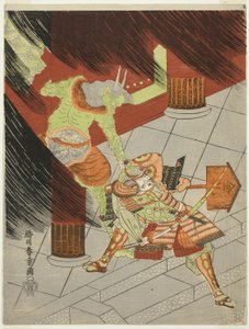 Wojownik Watanabe no Tsuna walczący z demonem w Rashomon