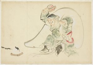 Daikoku, Bóg Szczęścia, ze swoją Magią drewniany młotek autorstwa Katsushika (school of) Hokusai