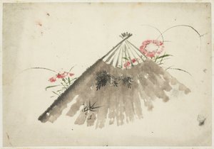 Odrzucony wentylator wśród różów autorstwa Katsushika (school of) Hokusai