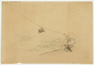 Farmer Flying Kite with Bird Clapper, ca. 1850 (tusz i kolor na papierze) autorstwa Katsushika (school of) Hokusai