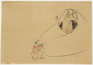 Hotei ofiarowujący płonący klejnot małemu chłopcu, ok. 1850 (tusz i kolor na papierze)