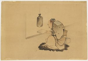 Uczony czytanie w oknie, ok. 1850 (atrament i kolor na papierze) autorstwa Katsushika (school of) Hokusai
