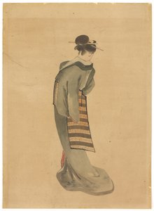 Stojąca piękność (widok z tyłu), ok. 1850 (tusz i kolor na papierze) autorstwa Katsushika (school of) Hokusai