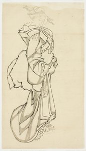 Chodząca kurtyzana (badanie), ok. 1815-1849 (tusz na papierze) autorstwa Katsushika (school of) Hokusai
