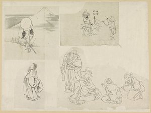 Cztery sceny z różnymi postaciami autorstwa Katsushika Hokusai (possibly)