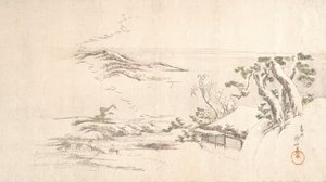 Śnieżny krajobraz z szarymi chmurami, ca. 1800. autorstwa Katsushika Hokusai