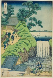Wodospady Aoigaoka we wschodniej stolicy (Toto Aoigaoka no taki), z serii „Wycieczka po wodospadach w różnych prowincjach (Shokoku taki meguri)” autorstwa Katsushika Hokusai