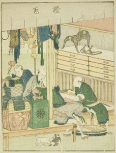 Płatnerz (Yoroi takumi), z ilustrowanej książki „Picture Book of the Amusements of the East (Ehon Azuma asobi)” autorstwa Katsushika Hokusai