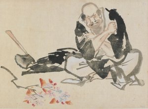 Buddyjska alegoria księdza palącego gałązki wiśni, koniec XVIII – początek XIX wieku. autorstwa Katsushika Hokusai