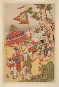 Chińskie dzieci bawiące się przy sośnie autorstwa Katsushika Hokusai