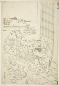 Chińscy i tatarscy chłopcy kłócą się o grę w Go autorstwa Katsushika Hokusai