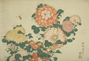 Chryzantemy i pszczoły, z serii bez tytułu Duże kwiaty, ok. 1833-34 autorstwa Katsushika Hokusai