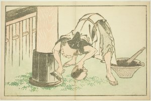 Rzemieślnik pracujący nad świątynią, z Księgi obrazkowej realistycznych obrazów Hokusaia (Hokusai shashin gafu) autorstwa Katsushika Hokusai