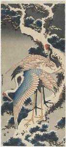 Żurawie na sosnie, ok. godz. 1834 autorstwa Katsushika Hokusai