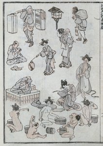 Gesty z życia codziennego, z mangi (kolorowy drzeworyt) autorstwa Katsushika Hokusai