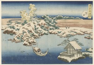 Rzeka Sumida w śniegu Sumida (tytuł na obiekcie) Śnieg, księżyc i kwiaty (tytuł serii) Setsugekka (tytuł serii na obiekcie) autorstwa Katsushika Hokusai