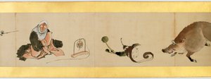 Szczegół ręcznego przewijania z różnymi obrazami, okres Edo, 1839 tusz i kolor na papierze autorstwa Katsushika Hokusai