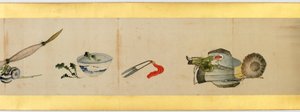Szczegół ręcznego przewijania z różnymi obrazami, okres Edo, 1839 tusz i kolor na papierze autorstwa Katsushika Hokusai