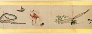 Szczegół ręcznego przewijania z różnymi obrazami, okres Edo, 1839 tusz i kolor na papierze autorstwa Katsushika Hokusai