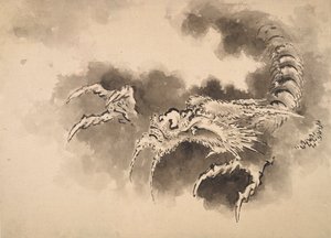 Smok wyłaniający się z chmur, okres Edo, XIX wiek. autorstwa Katsushika Hokusai