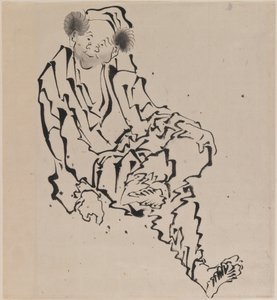 Rysunek mężczyzny siedzącego z lewą nogą spoczywającą na prawym kolanie (tusz na papierze) autorstwa Katsushika Hokusai