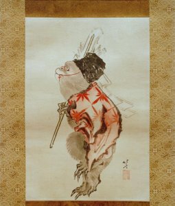 Wyszkolona małpa autorstwa Katsushika Hokusai
