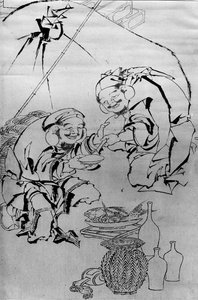 Ebisu i Daikoku świętują Nowy Rok, XVIII-XIX wiek. autorstwa Katsushika Hokusai