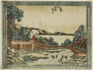 Wieczorny dzwon w Mii (Mii no bansho), z serii Osiem widoków Omi w stylu akwaforty (Doban Omi hakkei) autorstwa Katsushika Hokusai