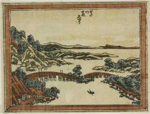Evening Glow at Seta (Seta no sekisho), z serii Osiem widoków Omi in Etching Style (Doban Omi hakkei) autorstwa Katsushika Hokusai