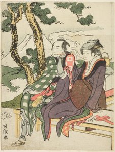 Evening Glow for Date no Yosaku i Seki no Koman, z serii bez tytułu znanej jako „Osiem widoków tragicznych kochanków (Michiyuki hakkei)” autorstwa Katsushika Hokusai