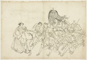 Strażacy maszerujący na swój Festiwal, 1615-1868 (tusz na papierze) autorstwa Katsushika Hokusai
