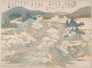 Kwitnące wiśnie wzdłuż rzeki Yoshino autorstwa Katsushika Hokusai