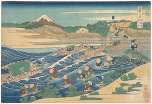 Góra Fuji widziana z Kanaya przy drodze Tōkaidō (Tōkaidō Kanaya no Fuji), z cyklu „Trzydzieści sześć widoków góry Fuji” (Fugaku sanjūrokkei) autorstwa Katsushika Hokusai
