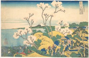 Fuji widziane z Gotenyama w Shinagawie na trasie Tōkaidō (Tōkaidō Shinagawa Gotenyama no Fuji), z cyklu „Trzydzieści sześć widoków góry Fuji” (Fugaku sanjūrokkei) autorstwa Katsushika Hokusai