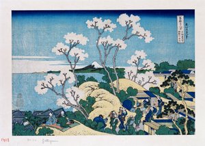 Fuji z Gotenyama w Shinagawa na Tokaido”, z serii „Trzydzieści sześć widoków na górę Fuji” autorstwa Katsushika Hokusai