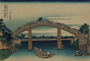 Fuji widziana przez most Mannen w Fukagawa, Edo, ok. 1830 autorstwa Katsushika Hokusai