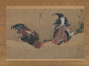 Koguty bojowe autorstwa Katsushika Hokusai