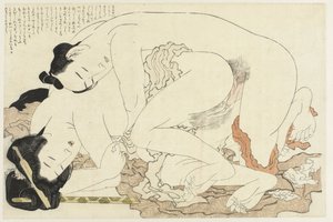 Mężatka z kochankiem Roślina Adonis (tytuł serii) Fukujuso (tytuł serii) autorstwa Katsushika Hokusai
