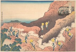 Grupy alpinistów (Shojin tozan) z cyklu „Trzydzieści sześć widoków góry Fuji” (Fugaku sanjūrokkei) autorstwa Katsushika Hokusai