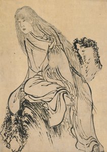 Pustelnik spoczywający na skale, koniec XVIII – początek XIX wieku. autorstwa Katsushika Hokusai