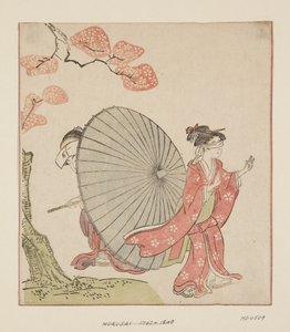 Hide and Seek (kolorowy drzeworyt) autorstwa Katsushika Hokusai