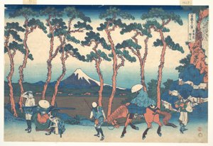 Hodogaya na szlaku Tōkaidō (Tōkaidō Hodogaya), z cyklu „Trzydzieści sześć widoków góry Fuji” (Fugaku sanjūrokkei) autorstwa Katsushika Hokusai