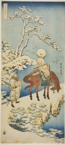 Jeździec w śniegu z cyklu „Prawdziwe lustro wierszy japońskich i chińskich (Shiika shashin kyo)” autorstwa Katsushika Hokusai