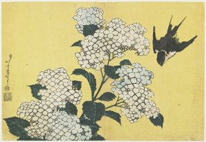 Hortensja i Jaskółka 1832 autorstwa Katsushika Hokusai