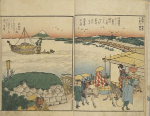 Ilustrowana książka przedstawiająca widoki z obu brzegów rzeki Sumida autorstwa Katsushika Hokusai