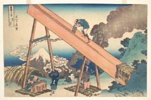 W górach prowincji Tōtomi (Tōtomi sanchū), z cyklu „Trzydzieści sześć widoków góry Fuji” (Fugaku sanjūrokkei) autorstwa Katsushika Hokusai