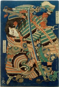 Kamakura no gongorô kagemasa i Torinoumi Yasaburô Yasunori autorstwa Katsushika Hokusai