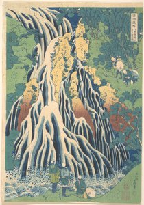 Wodospad Kirifuri na górze Kurokami w Shimotsuke (Shimotsuke Kurokamiyama Kirifuri no taki), z serii „Podróż po wodospadach różnych prowincji” (Shokoku taki meguri) autorstwa Katsushika Hokusai
