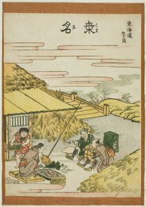 Kuwana, z serii „Pięćdziesiąt trzy stacje Tokaido (Tokaido gojusan tsugi)” autorstwa Katsushika Hokusai